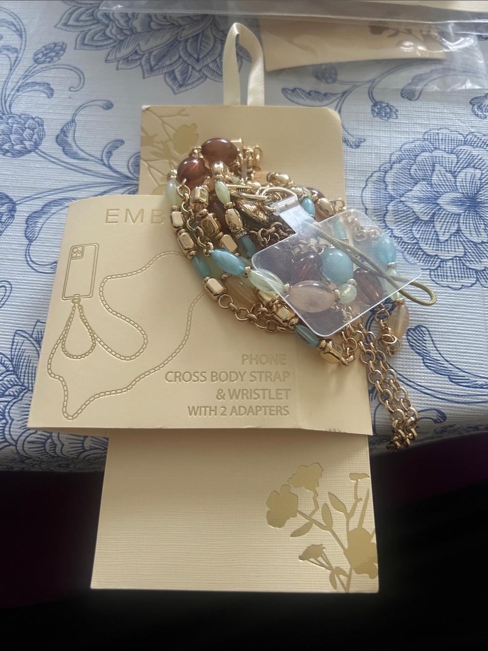Kohl's Gold-Tone Bracelet/Wristlet with Aqua Blue and Brown Beads